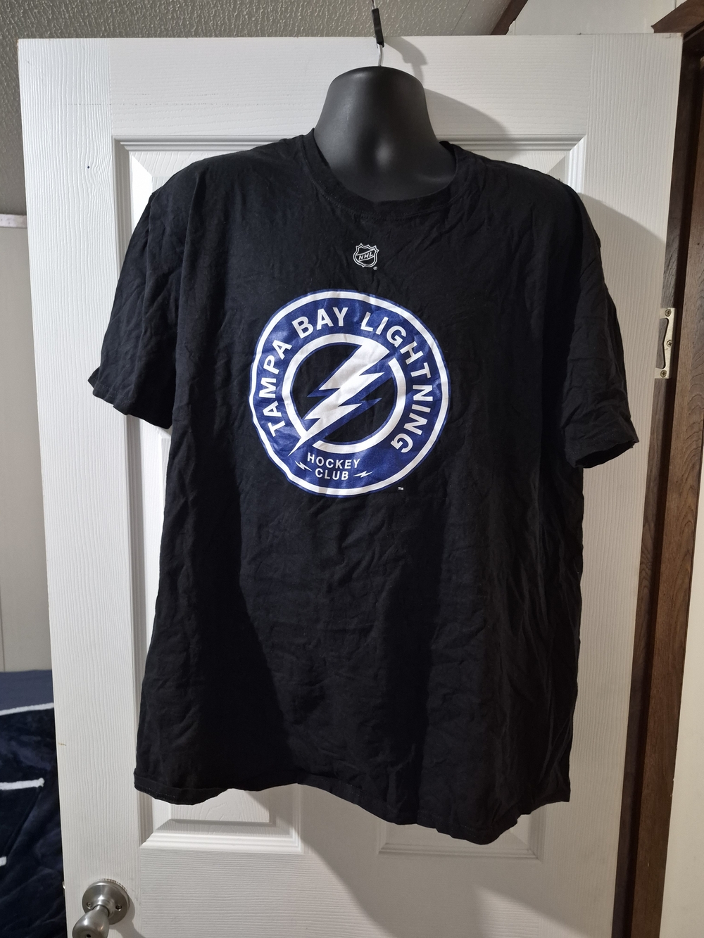 Fantastic Fawn Black Short Sleeve Tee with Blue and White Logo